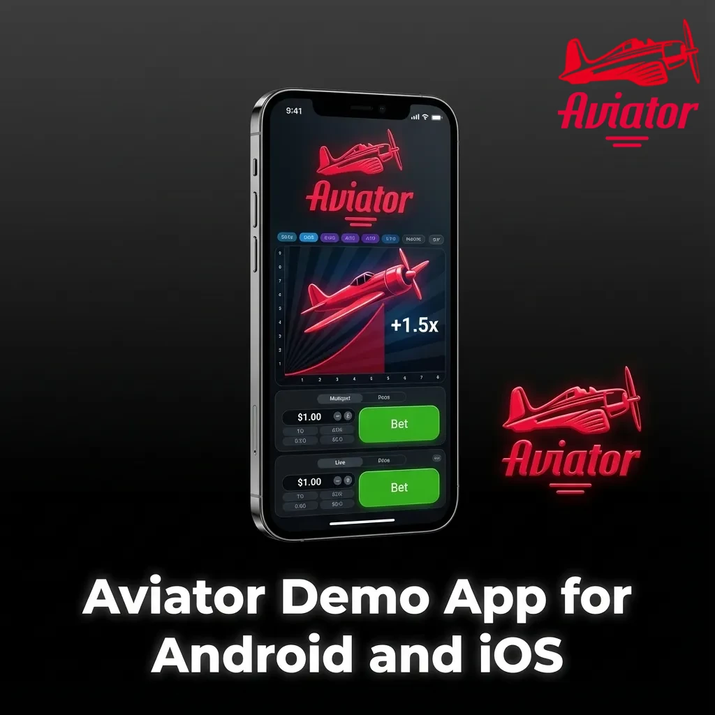 Illustration of Aviator demo game on Android and iOS phones, showing casino app and mobile browser access on screens