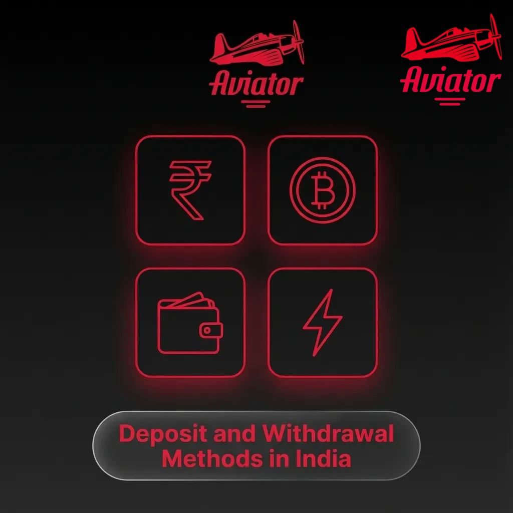 Icons of Indian payment methods like UPI, PayTM, cards, e-wallets, and crypto around a laptop with Aviator casino.