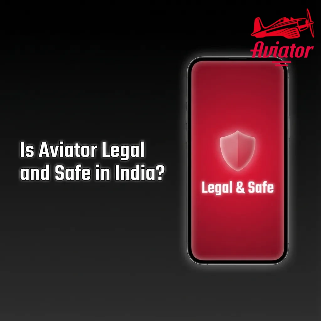 Illustration asking if Aviator game is legal and safe in India, with icons for licence, SSL security, and responsible gaming.