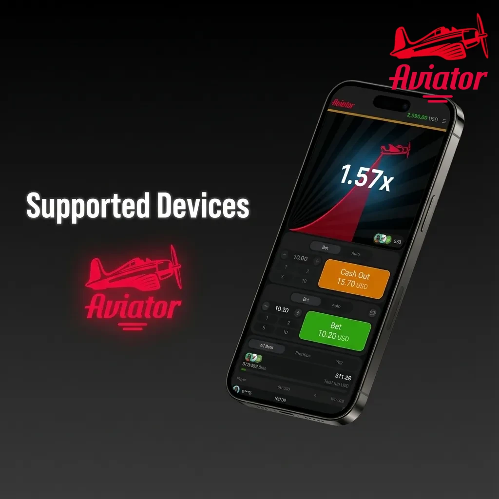 Graphic showing Aviator app supported Android phones list from 2020–2025, including Xiaomi, Samsung, OnePlus, Pixel