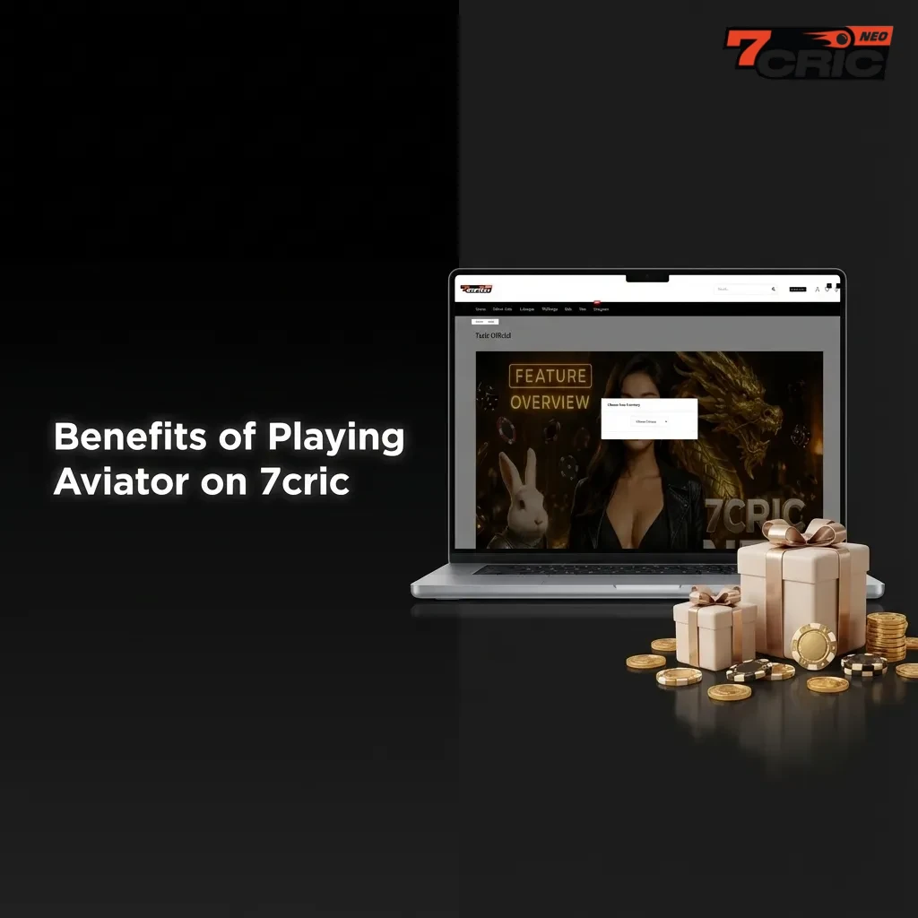 Infographic showing benefits of playing Aviator on 7cric: high RTP, live stats, auto cash out, INR support, 24/7 help for India
