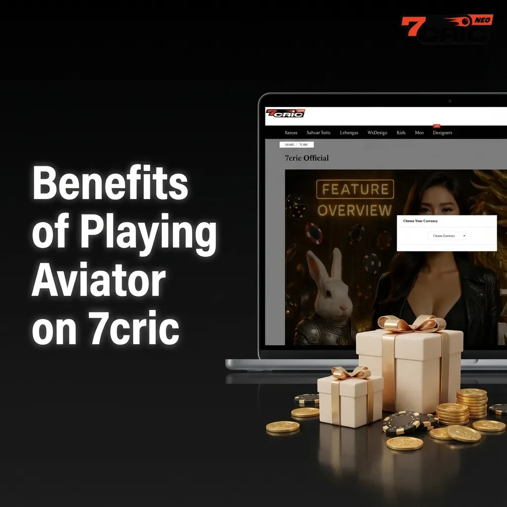 Infographic listing benefits of playing 7cric Aviator for Indian players, including high RTP, INR banking, stats, and auto cash out