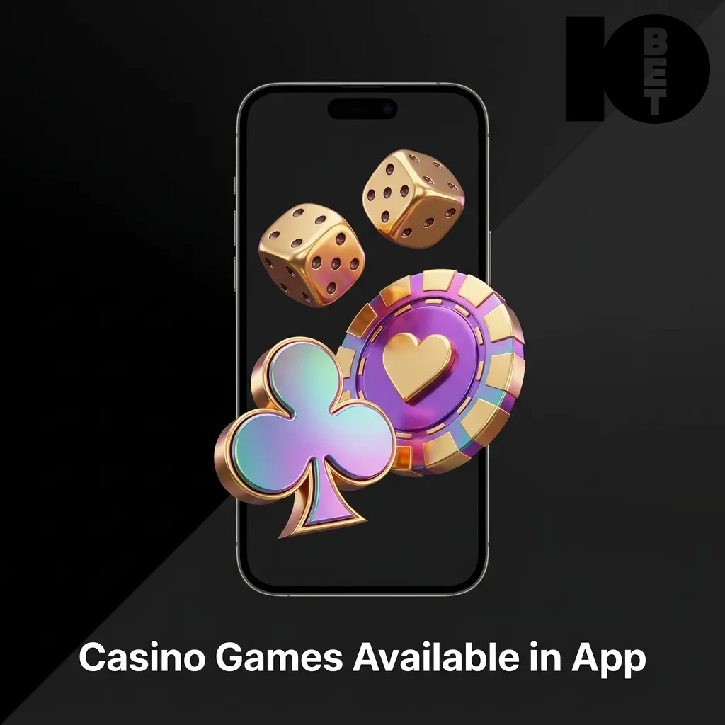 Casino game icons including slots, roulette, blackjack, and live dealer games available on 10bet mobile app