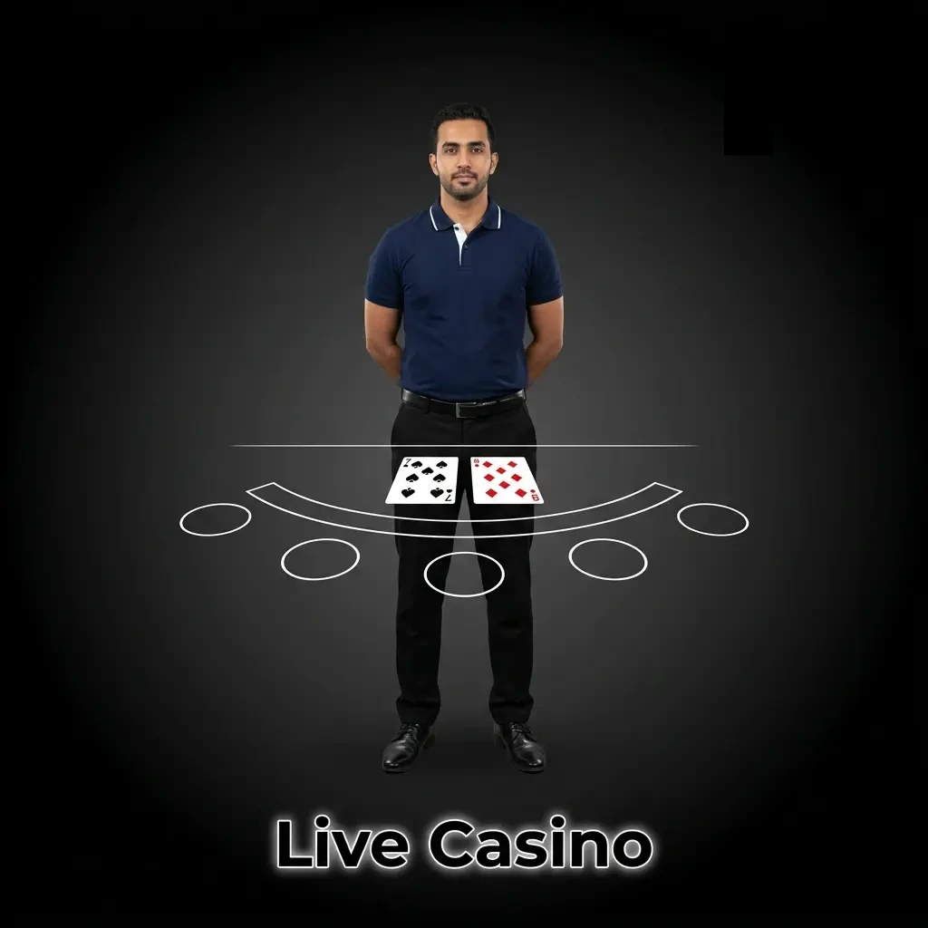 Professional live casino dealer at real table with HD video stream, offering blackjack, roulette, baccarat, and game shows