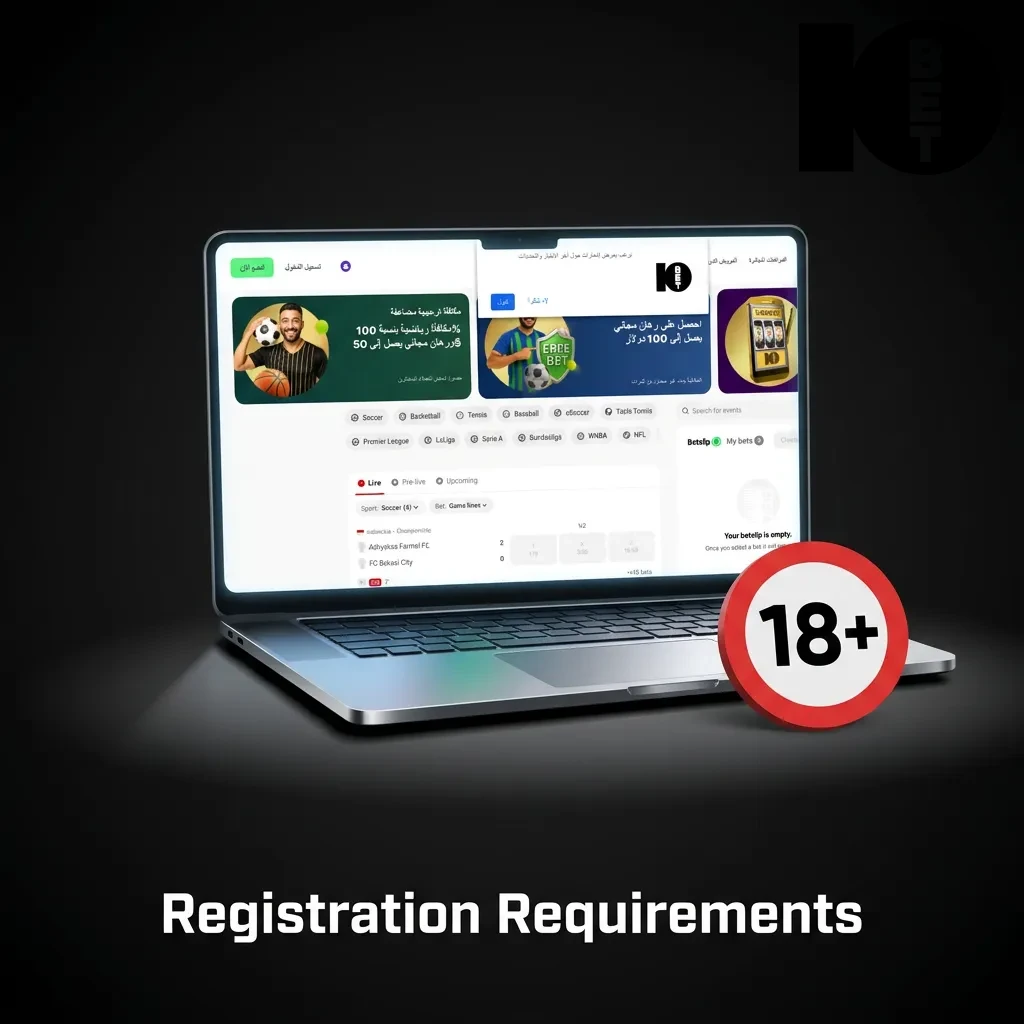 Checklist of registration requirements including age, identity, one account rule, jurisdiction, and valid email for gambling platform.