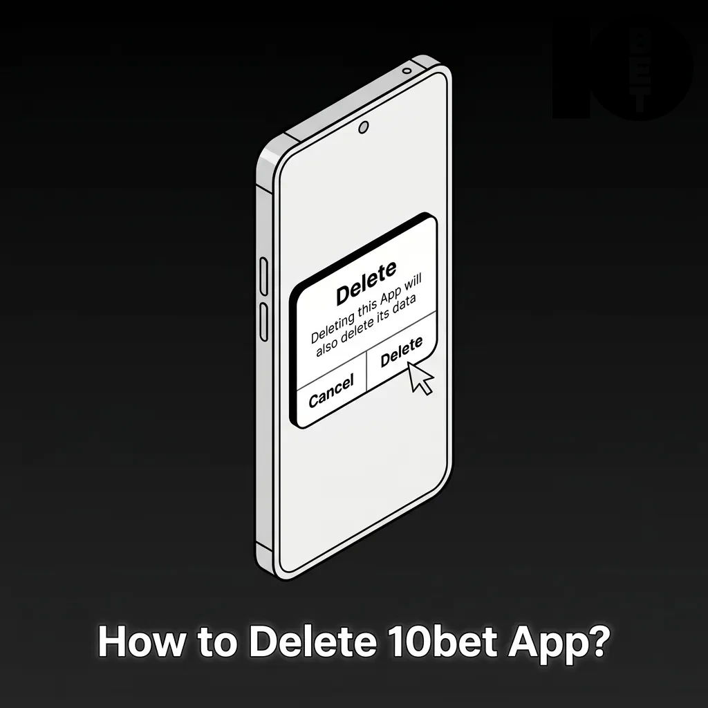 Finger pressing and holding 10bet app icon on smartphone screen with uninstall option visible