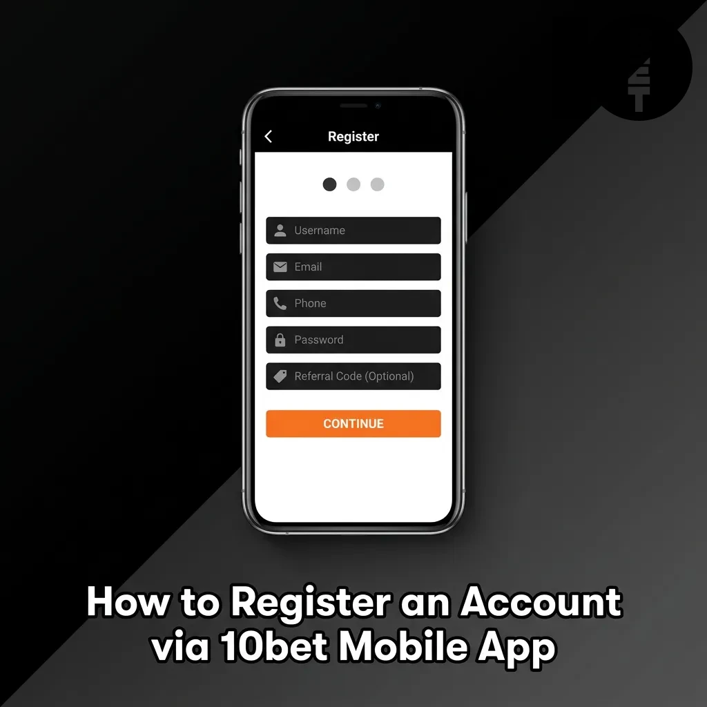 10bet mobile app registration screen showing sign-up form fields for new account creation