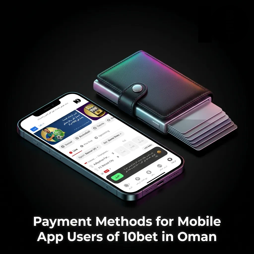 Payment method icons for 10bet Oman app including Visa, Mastercard, Skrill, Neteller, bank transfer, and crypto