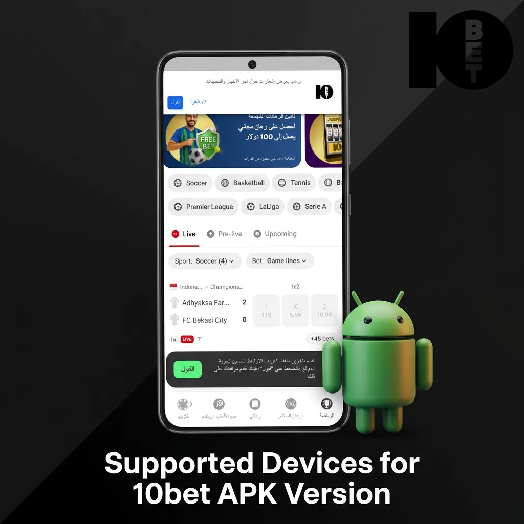 Table showing Android devices compatible with 10bet APK, listing brands like Samsung, Sony, Huawei, and more.