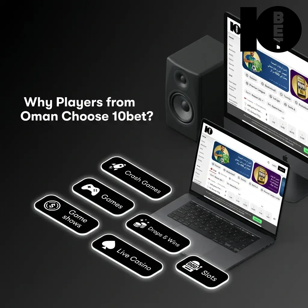 10bet casino platform showing Arabic support, mobile app, and welcome bonus features for Oman players