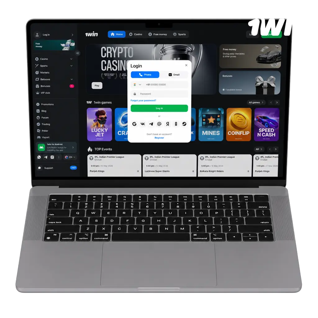 1win login page on desktop and mobile app showing secure account access for sports betting and casino games