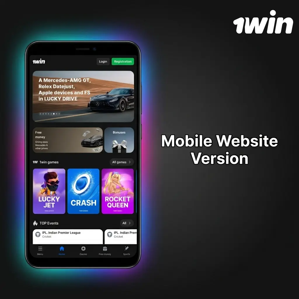 1win mobile website on smartphone browser showing sports betting and casino in responsive layout for Android iOS