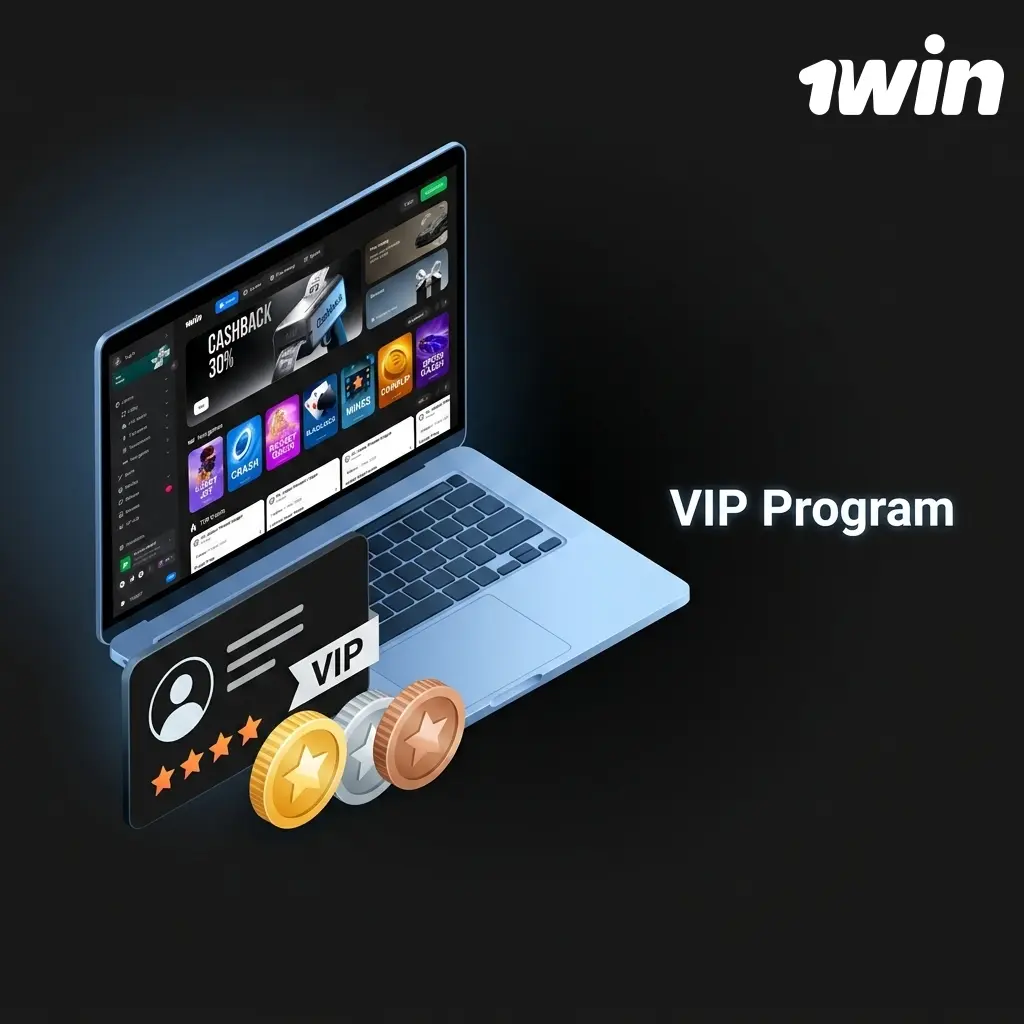 1win VIP loyalty program tiers showing points, cashback rewards, and exclusive benefits for Indian players