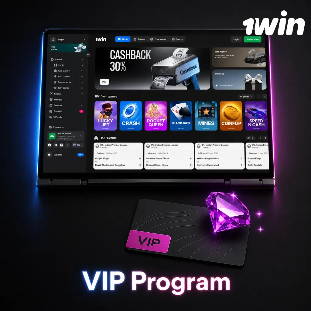 1win VIP loyalty program tiers showing points system, coin rewards, and exclusive benefits for high-volume players