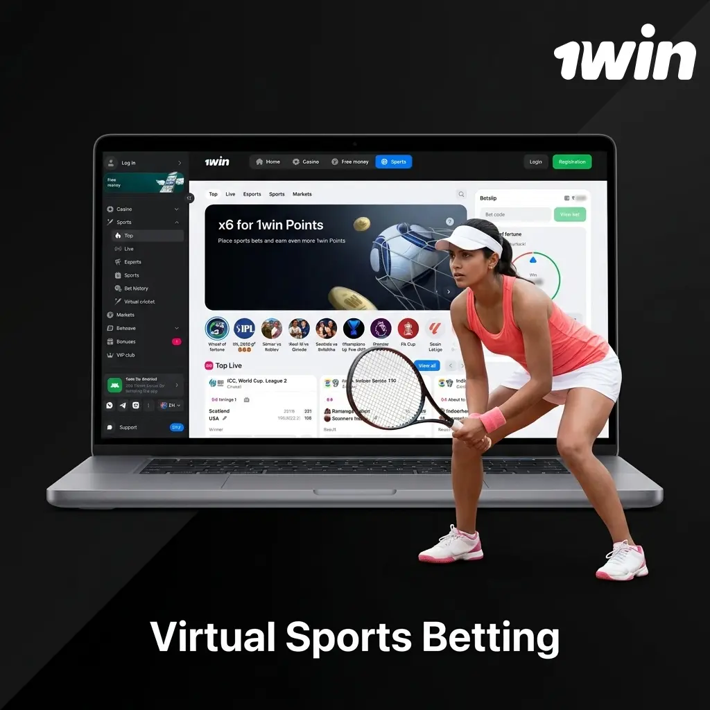 Virtual sports betting on 1win with 24/7 simulated football, basketball, horse racing and tennis using certified RNG technology