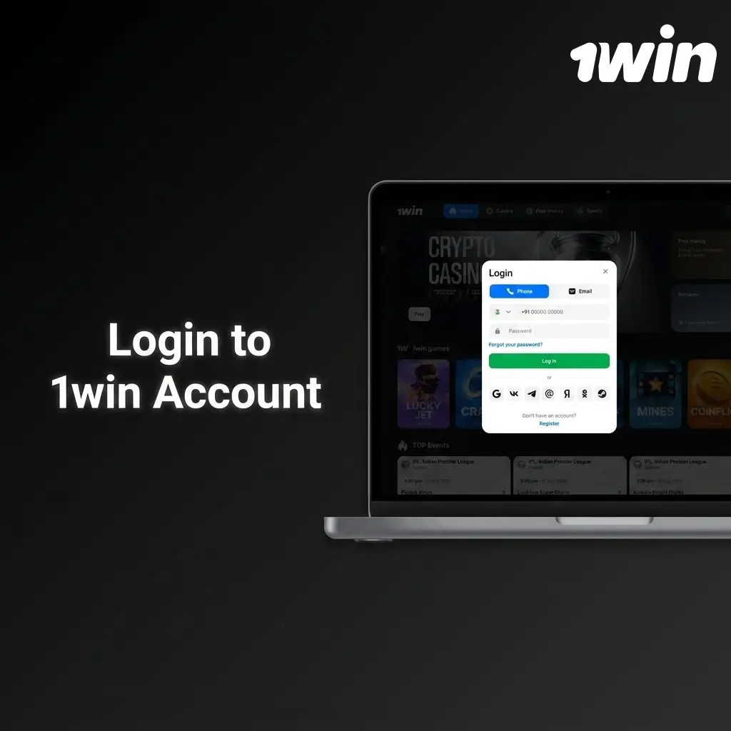 1win account login form showing email and password fields with login button for accessing sports and casino dashboard
