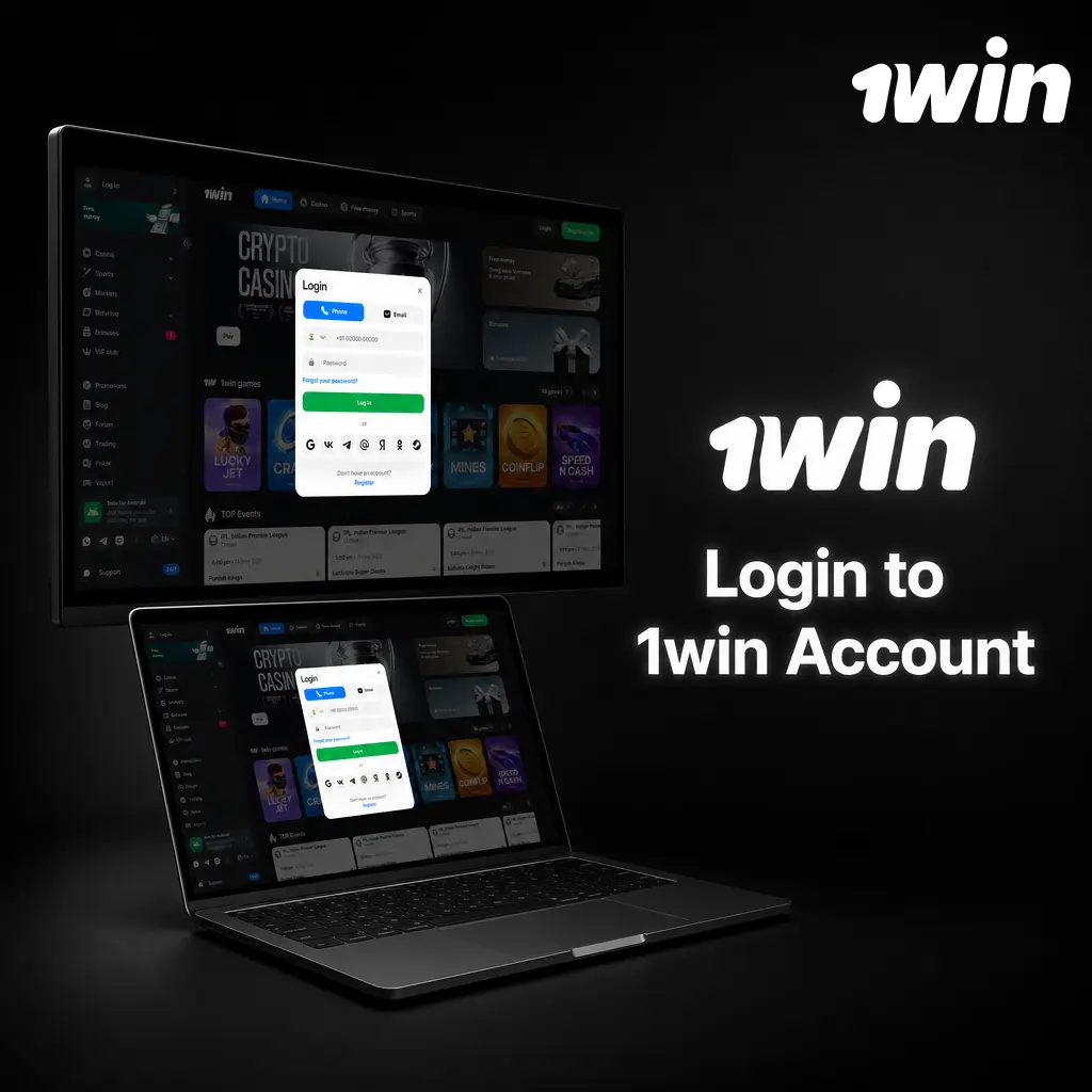 1win account login page showing email and password fields with a Log In button for quick account access