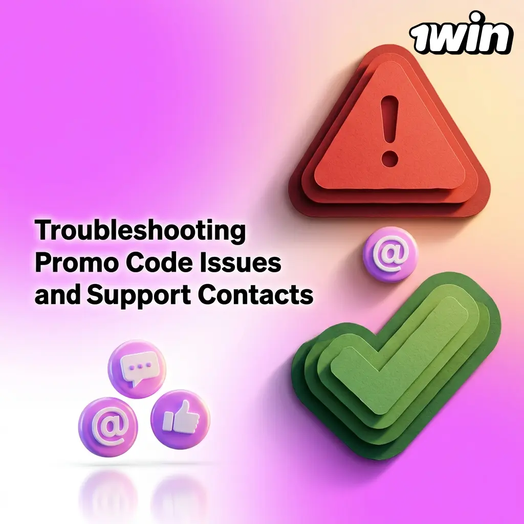 1win promo code troubleshooting guide showing common issues and support contact options via live chat, email, and Telegram